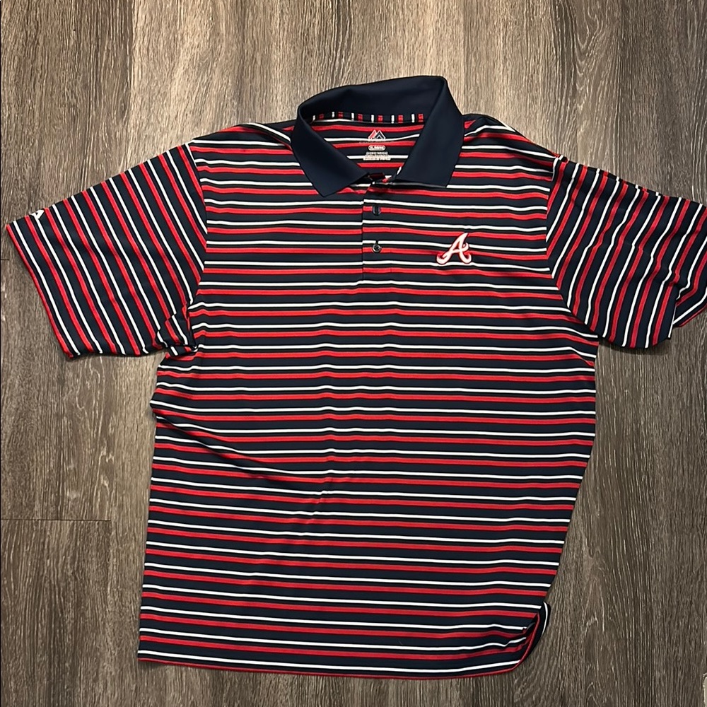 Majestic Atlanta Braves Navy and Red Striped Polo